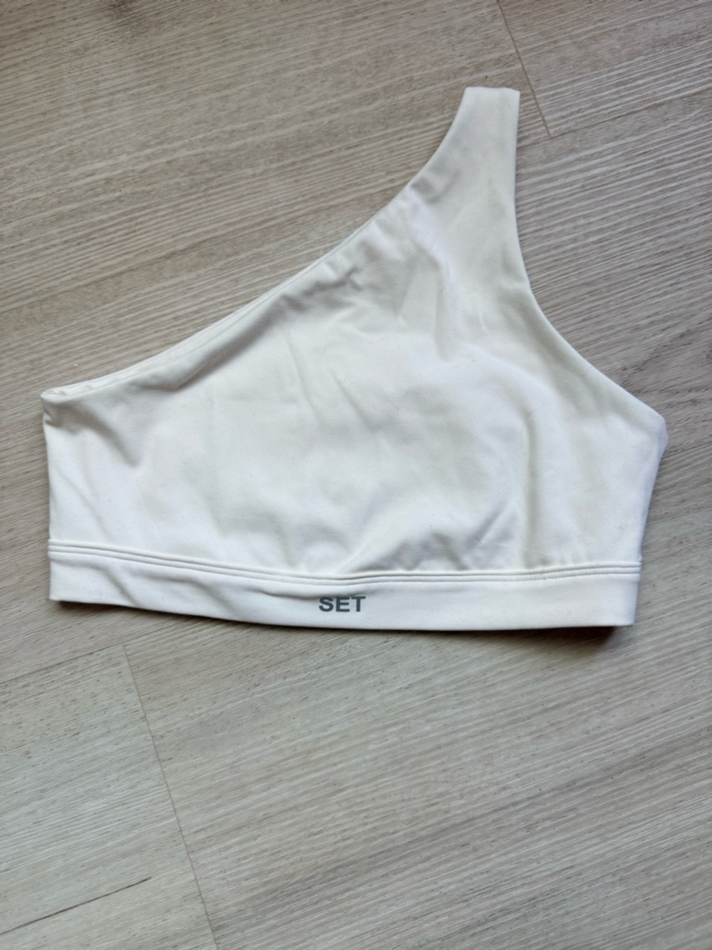 Set Active Set women’s sports bra white milk size XS one shoulder active